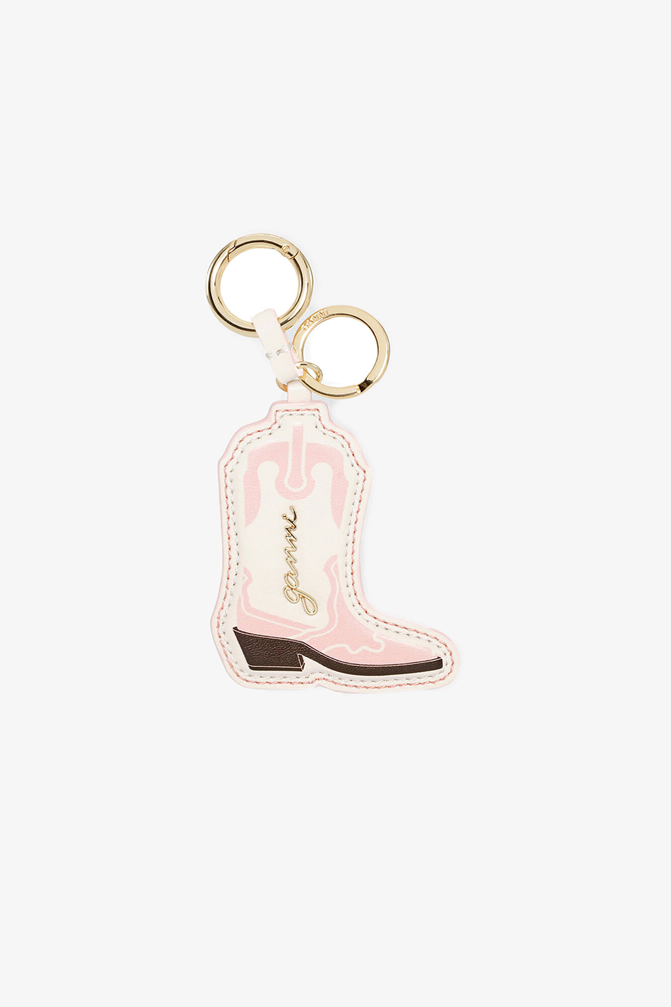 Pink Western Boot Keyring, Recycled Leather, in colour Chalk Pink - 1 - GANNI