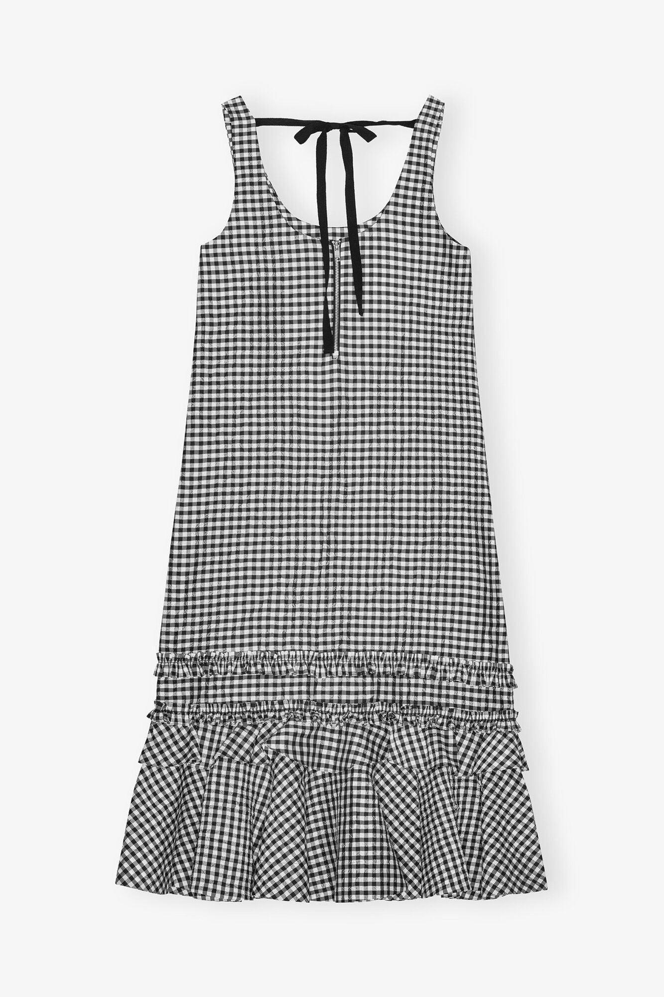 Crinkled Check Long Dress, Recycled Polyester, in colour Black - 2 - GANNI
