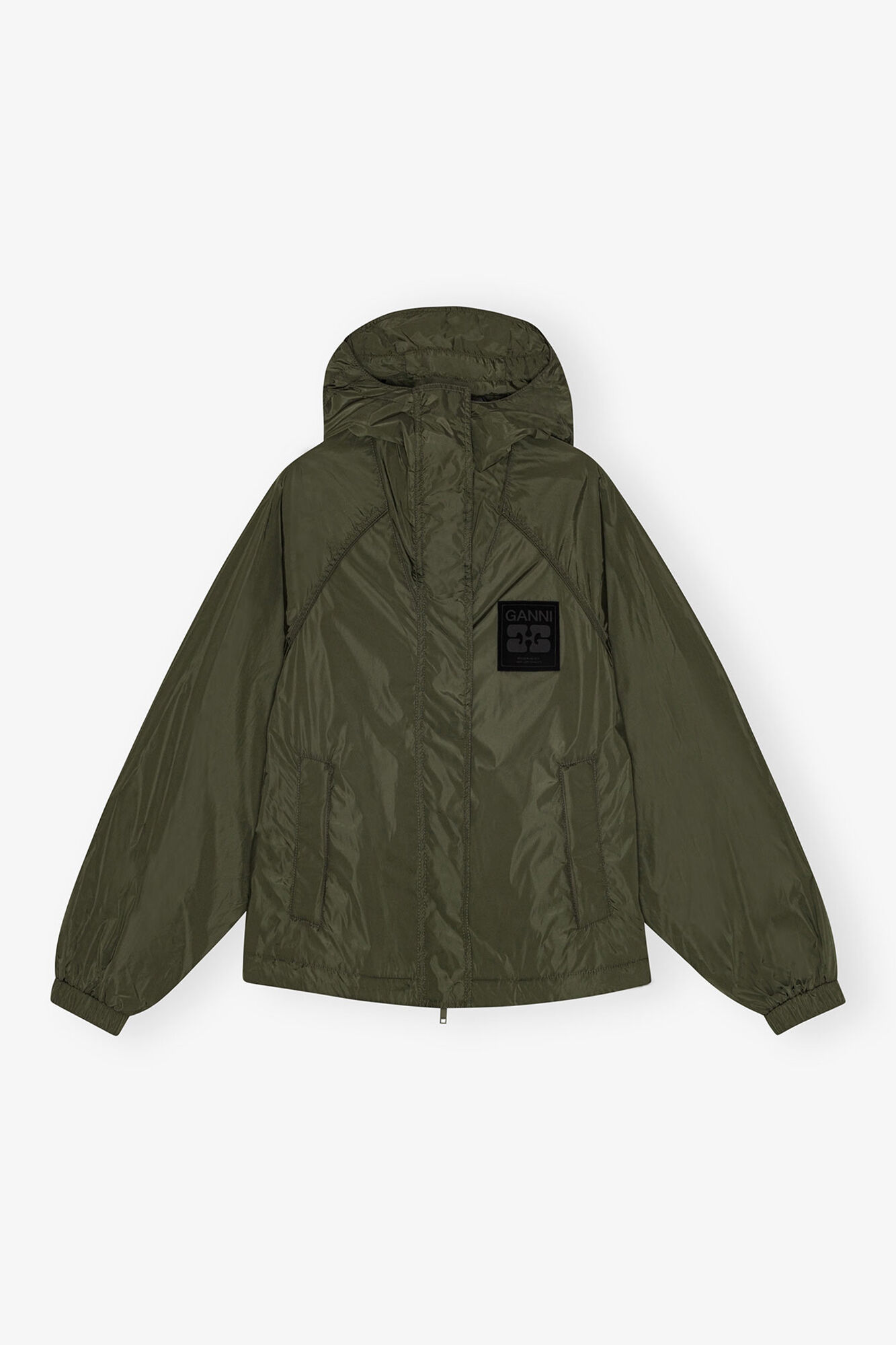 Gr&oslash;n nylonjakke, Recycled Nylon, in colour Kalamata - 1 - GANNI