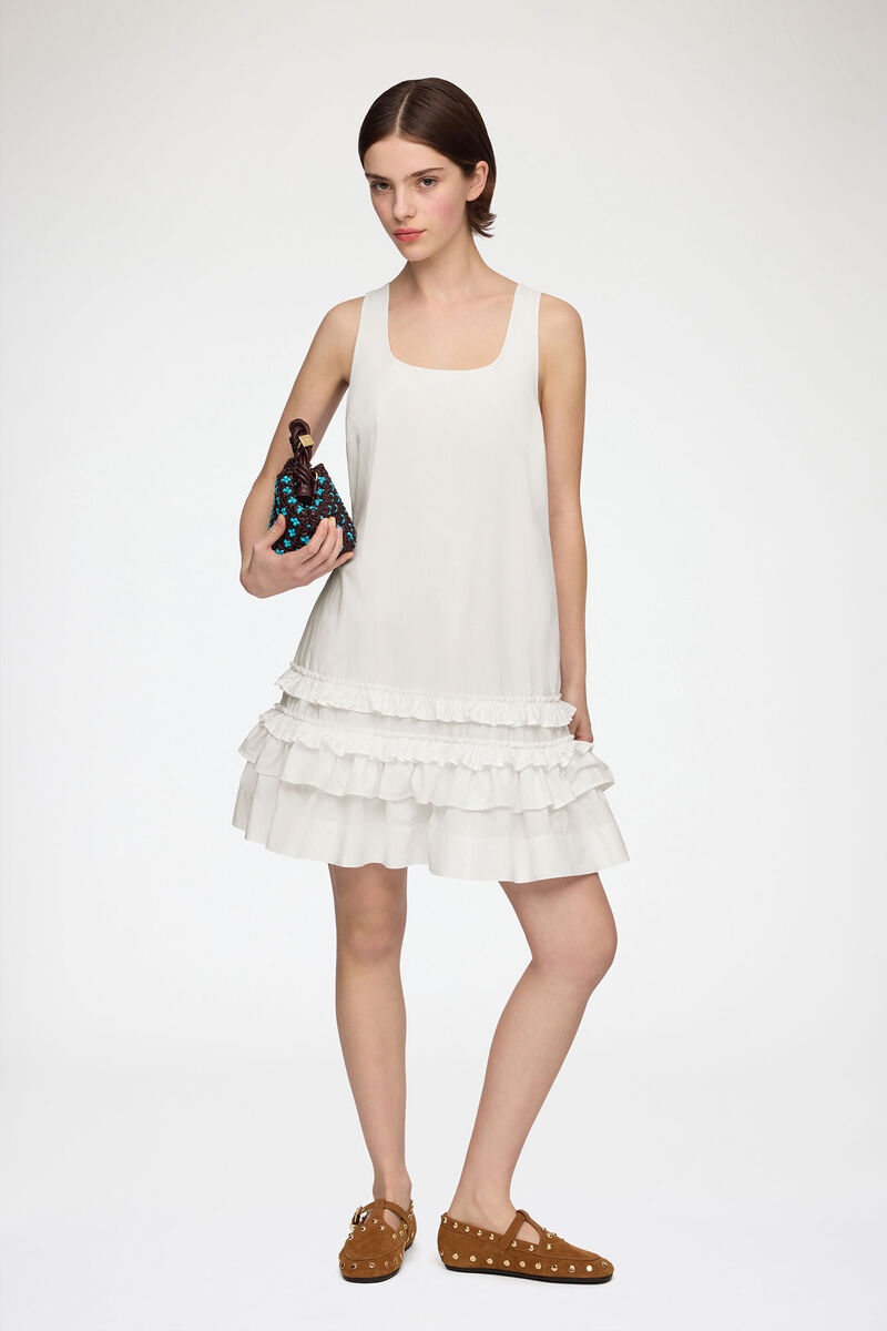 Dress in White Cotton, Organic Cotton, in colour Bright White - 1 - GANNI