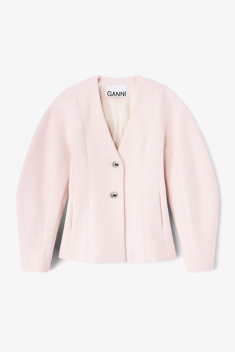 Pink Wool Blazer, in colour Ballerina - 1 - GANNI