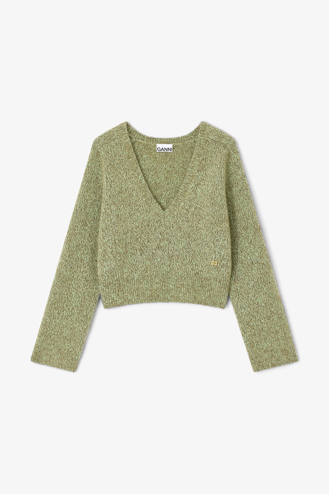 Green V-neck Sweater, Wool, in colour Nile - 1 - GANNI
