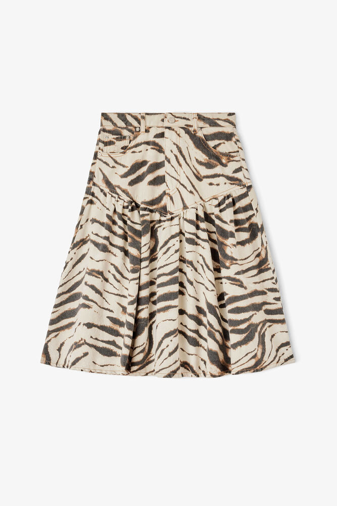 Skirt in Printed Denim, Egret