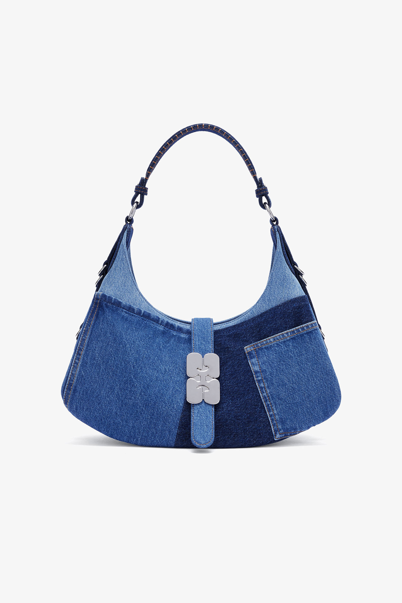 Small Kat Bag in Blue Denim, Organic Cotton, in colour Mid Blue Vintage - 1 - GANNI