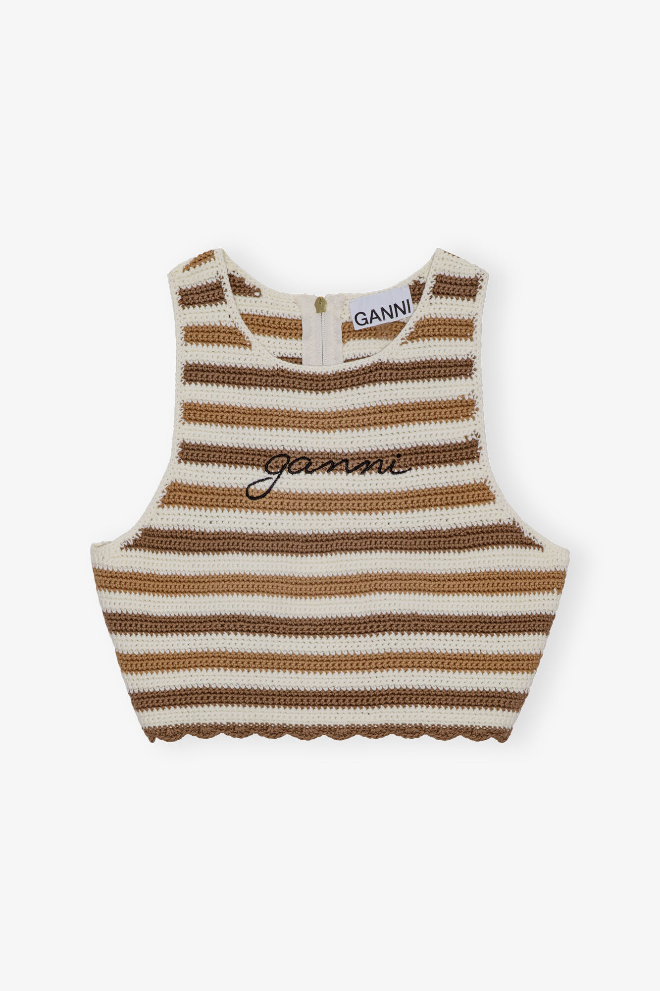Crochet Racerback Top, Cotton, in colour Copper Brown - 1 - GANNI