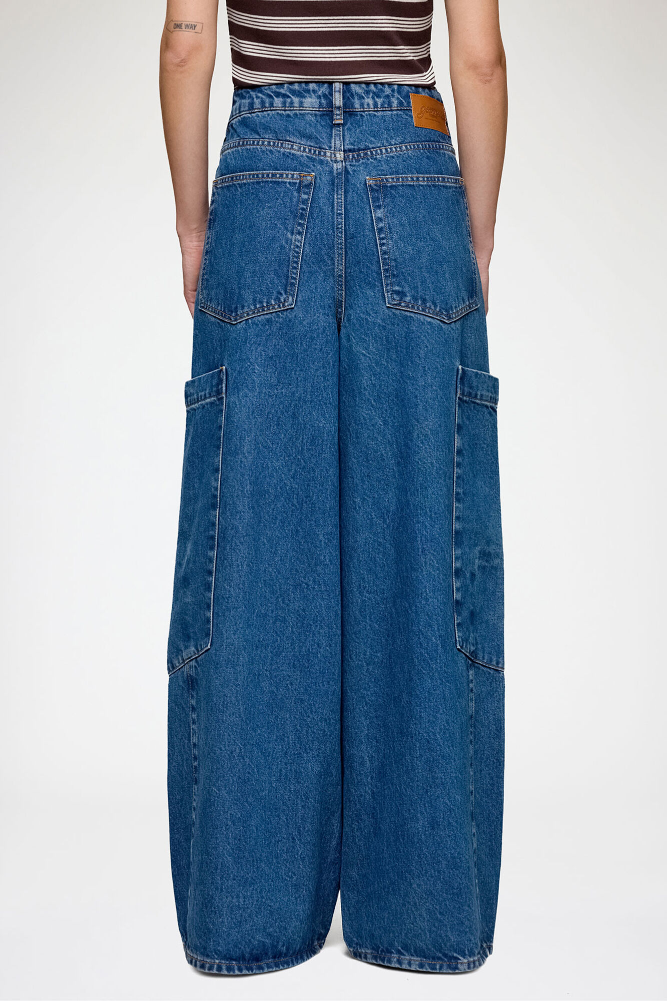 Mid Blue Stone Baggy Cargo Jeans in Rigid Denim | GANNI (Global) ID