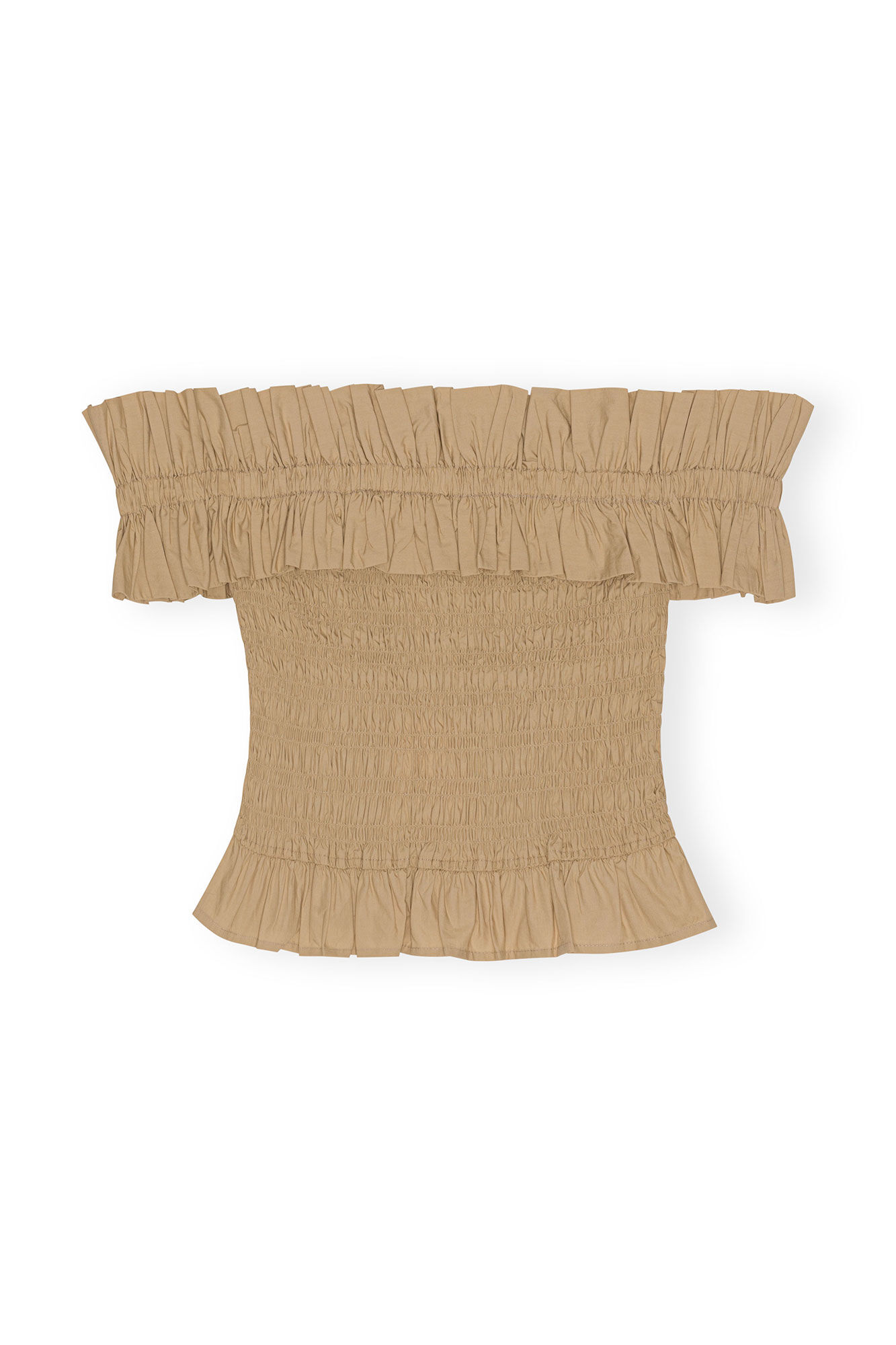 Cotton Poplin Off-Shoulder Smock Top, Cotton, in colour Curds and Whey - 1 - GANNI