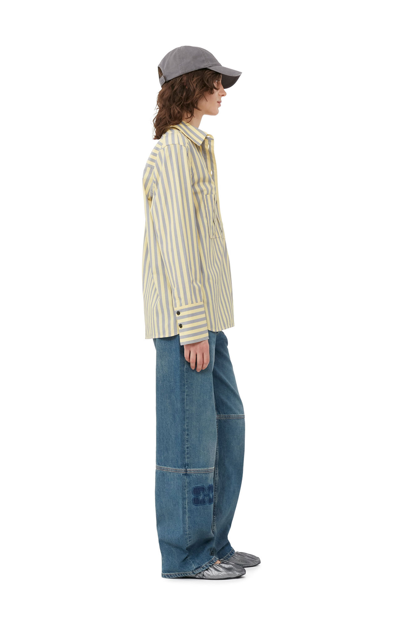 Striped Cotton Shirt, Cotton, in colour Frost Gray - 2 - GANNI