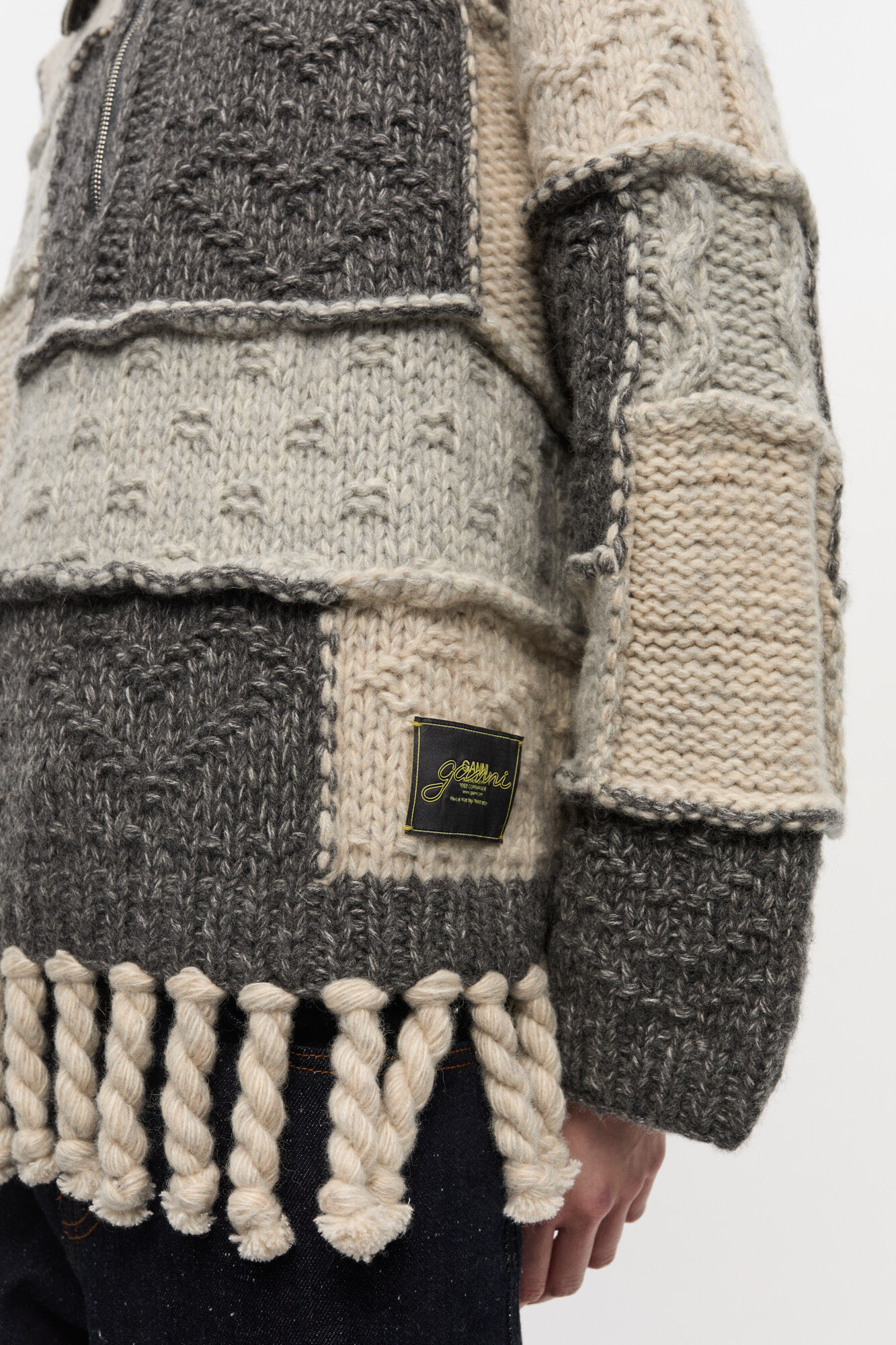 Patchwork Fringe Sweater, Cotton, in colour Multicolour - 3 - GANNI