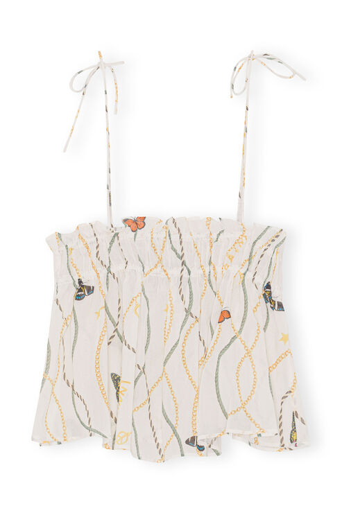 Ganni Light Cotton Tieband Strap Top In White