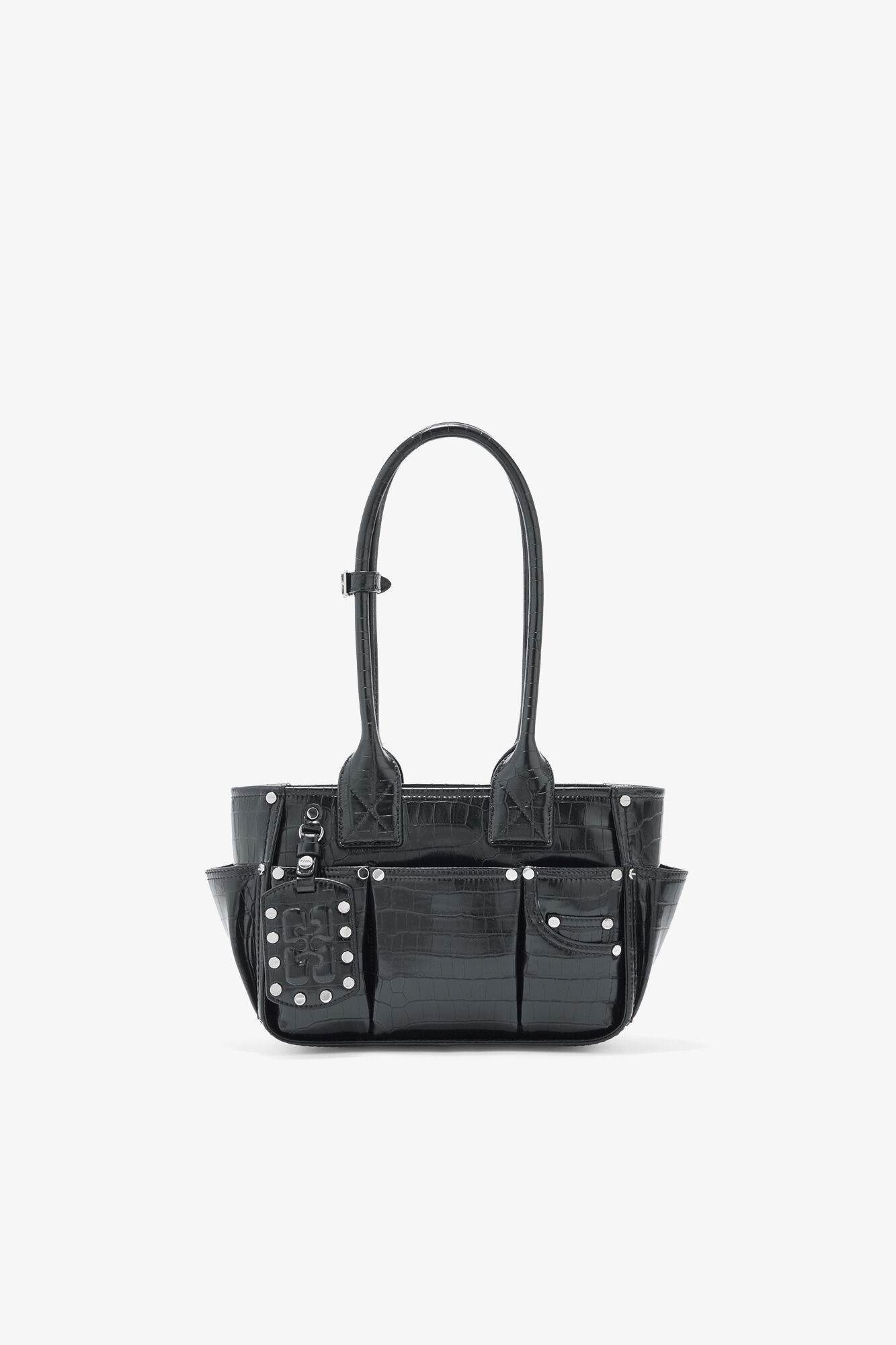 Posy Small in Black Croco, Recycled Leather, in colour Black - 1 - GANNI
