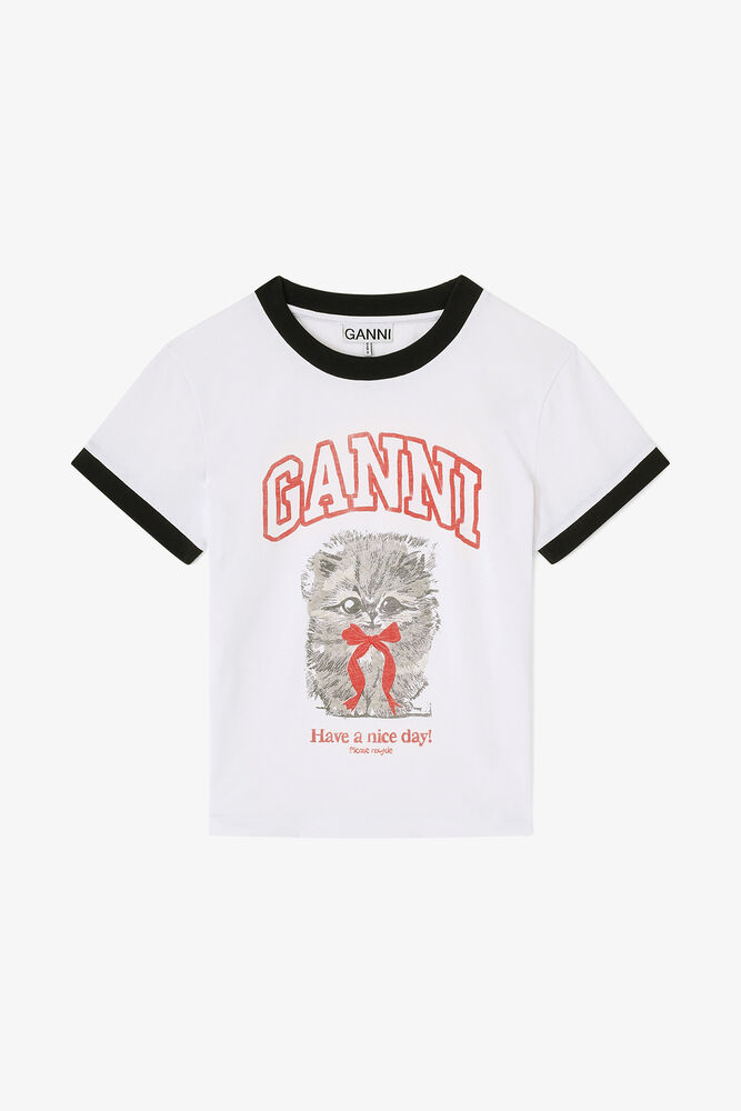 White Cropped Kitty T-shirt, Bright White