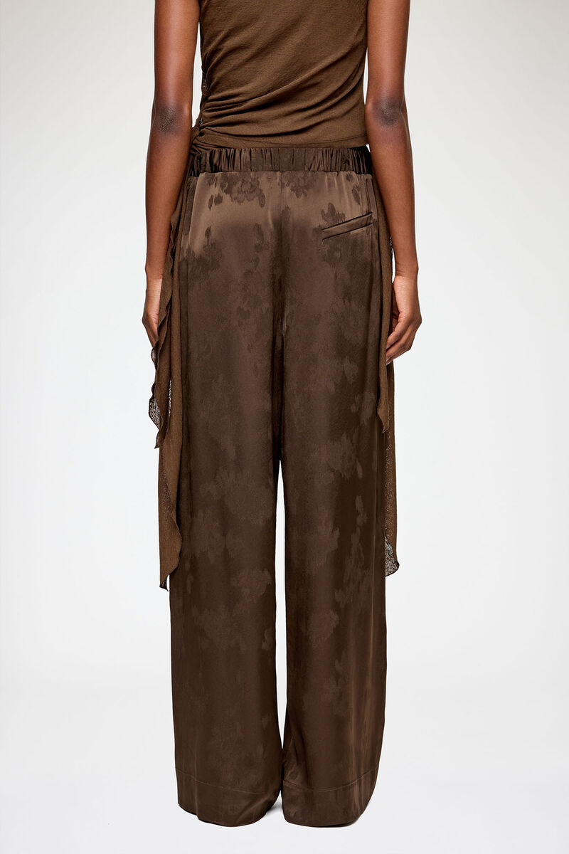 Trousers in Brown Satin, Acetate, in colour Demitasse - 3 - GANNI