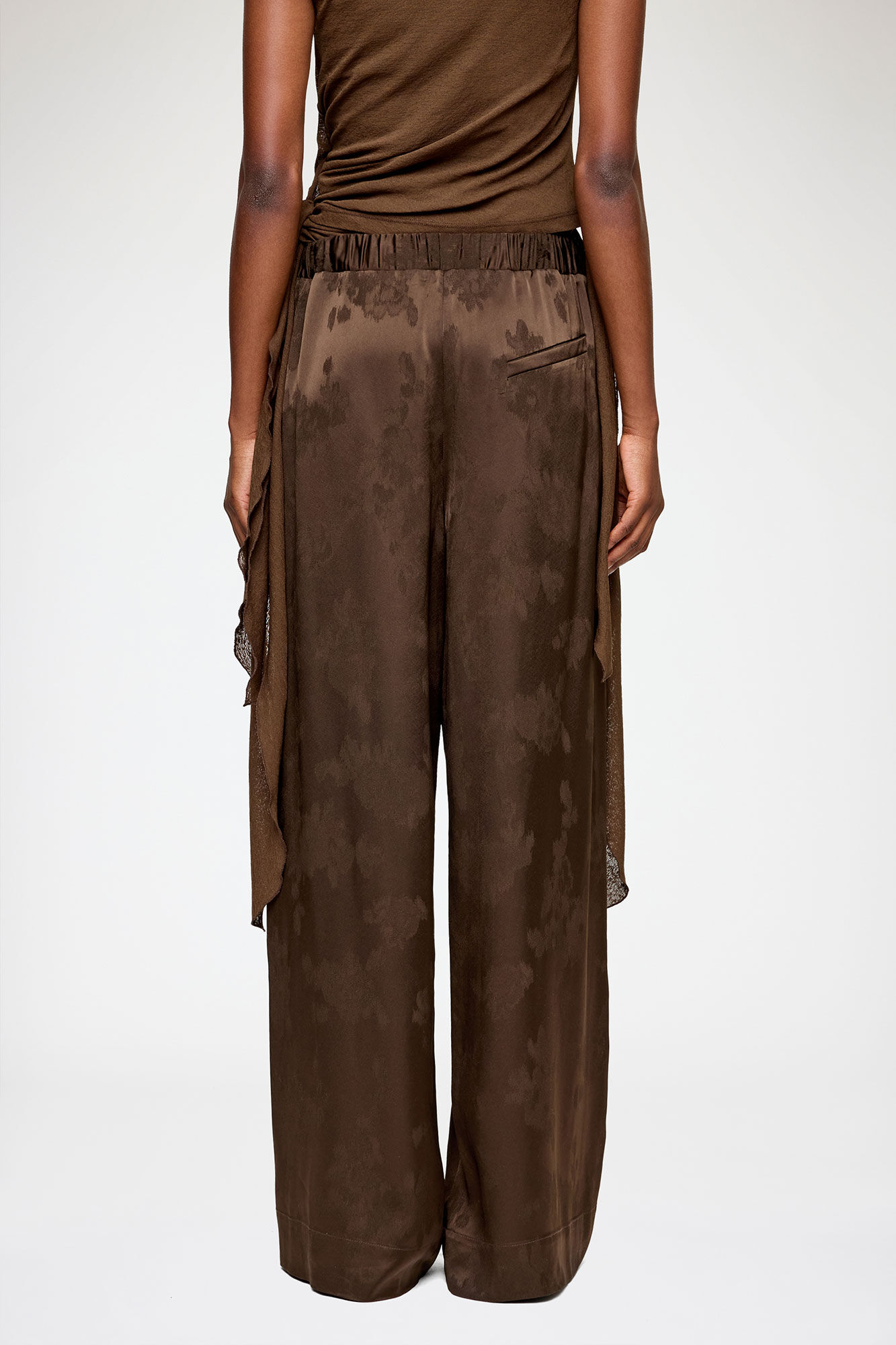 Trousers in Brown Satin, Acetate, in colour Demitasse - 3 - GANNI