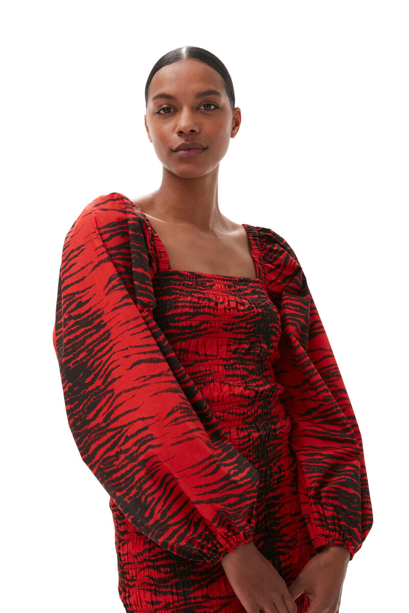 Smock Mini Dress, in colour Fiery Red - 3 - GANNI