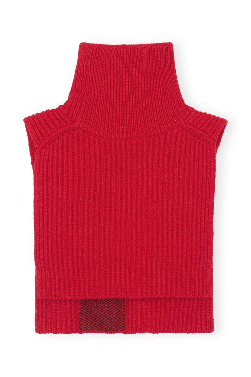 Structured Rib Knit Bib, in colour Fiery Red - 2 - GANNI