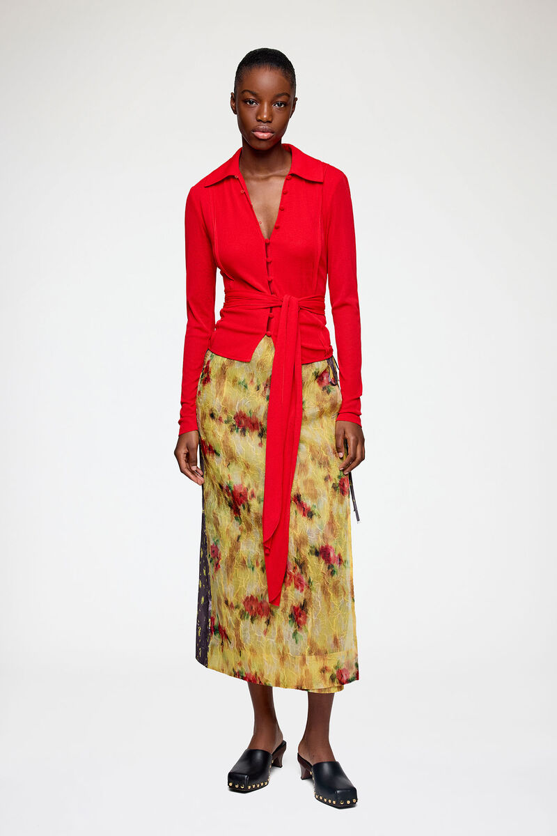 Skirt in Colour Block Patchwork, Recycled Polyester, in colour Aurora - 1 - GANNI