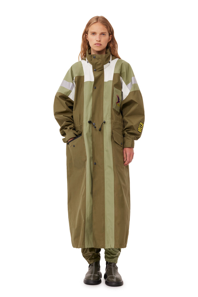GANNI x 66°North Kria Long Coat, Recycled Polyester, in colour Marine Olive - 1 - GANNI