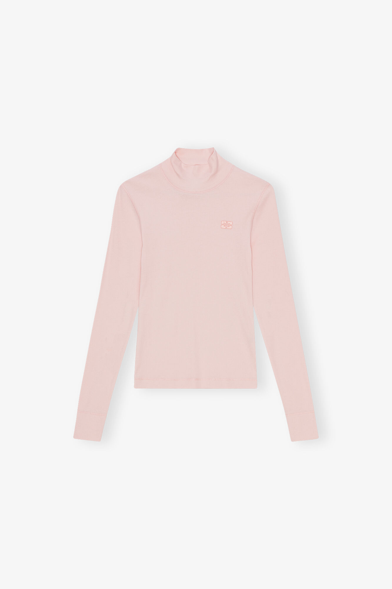 Pink Ribbed Long Sleeve T-Shirt, Elastane, in colour Chalk Pink - 1 - GANNI