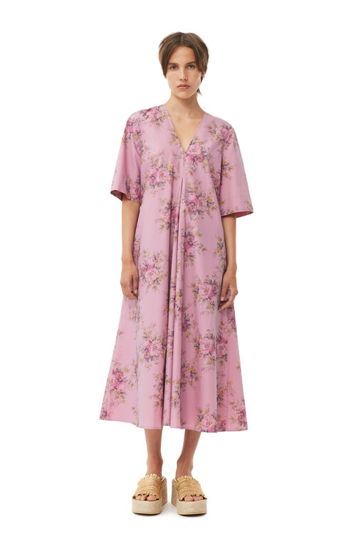가니 원피스 GANNI Printed Cotton V-Neck Maxi Dress,Orchid Smoke
