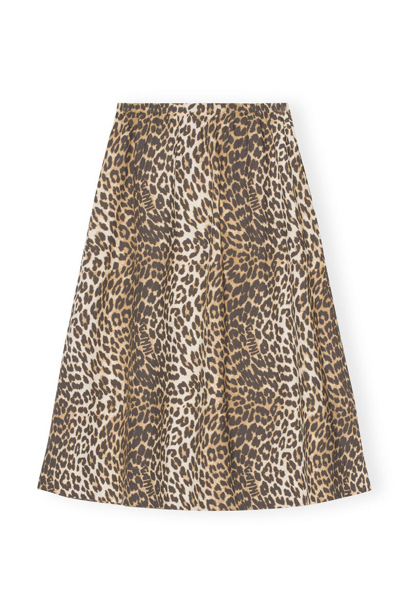 Leopard Printed Elasticated Maxi Skirt, Cotton, in colour Big Leopard Almond Milk - 2 - GANNI