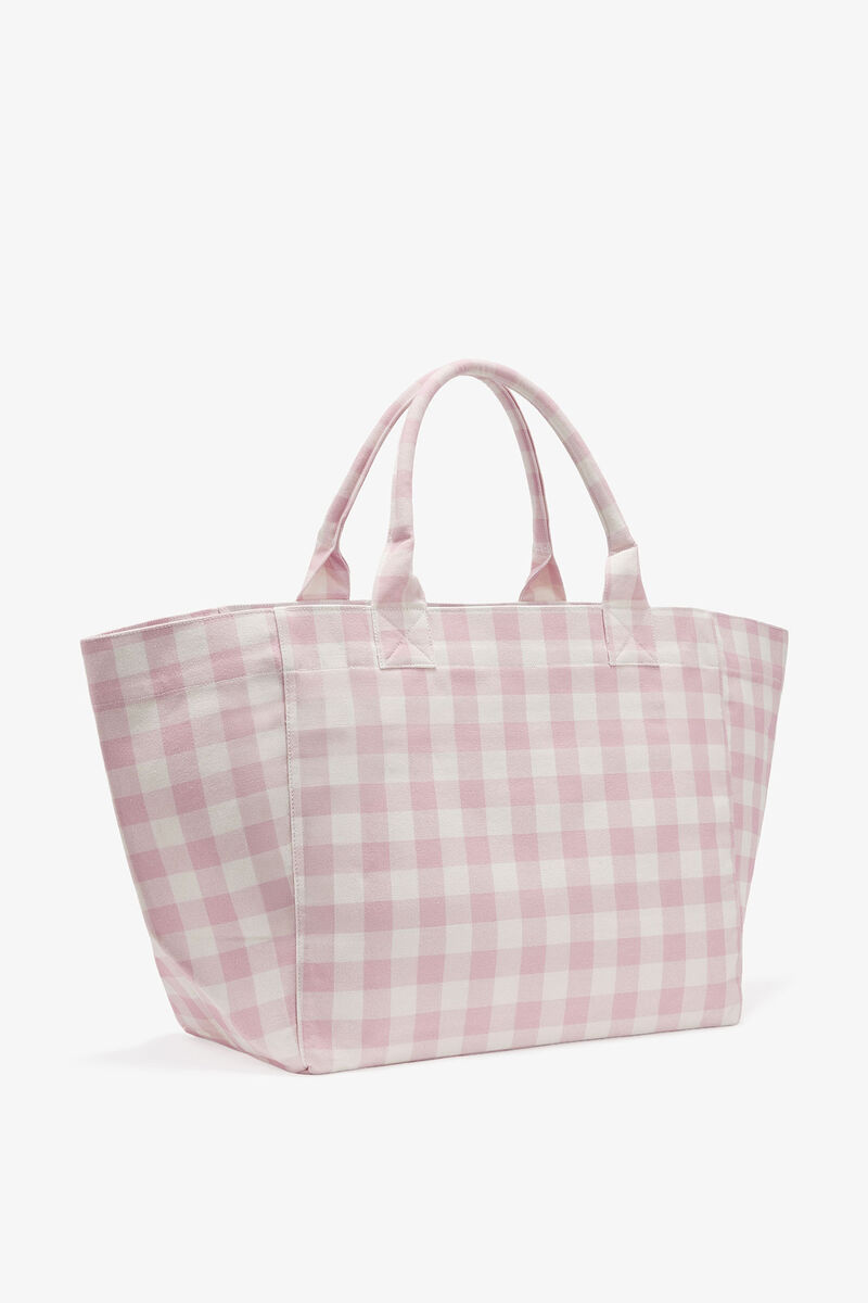Vichy Check XXL Tote, Recycled Cotton, in colour Bleached Mauve - 2 - GANNI