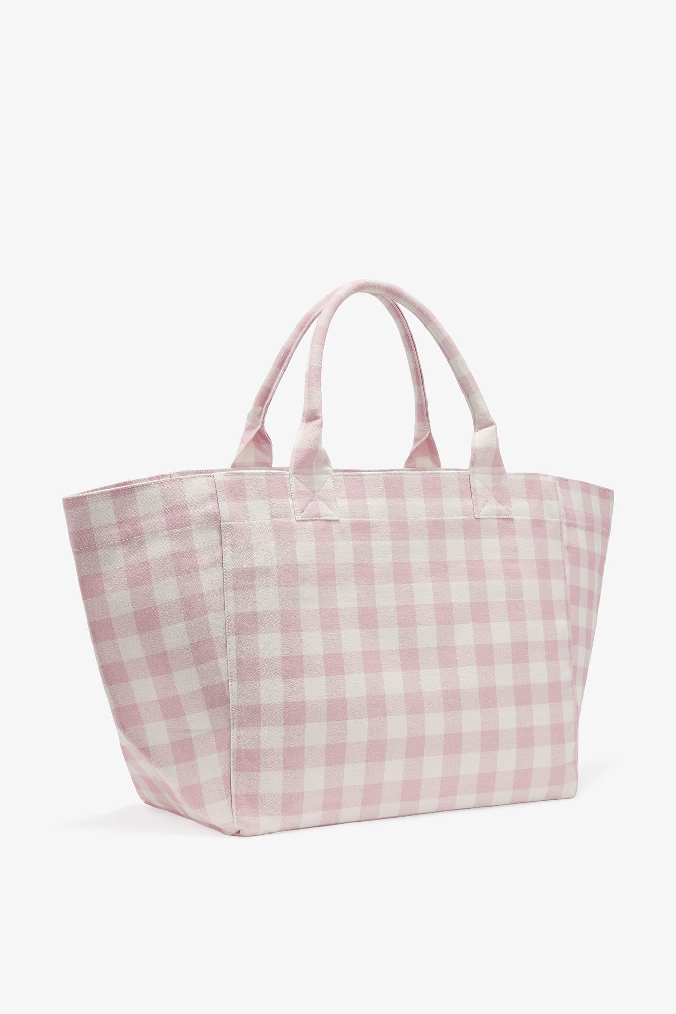 Vichy Check XXL Tote, Recycled Cotton, in colour Bleached Mauve - 2 - GANNI