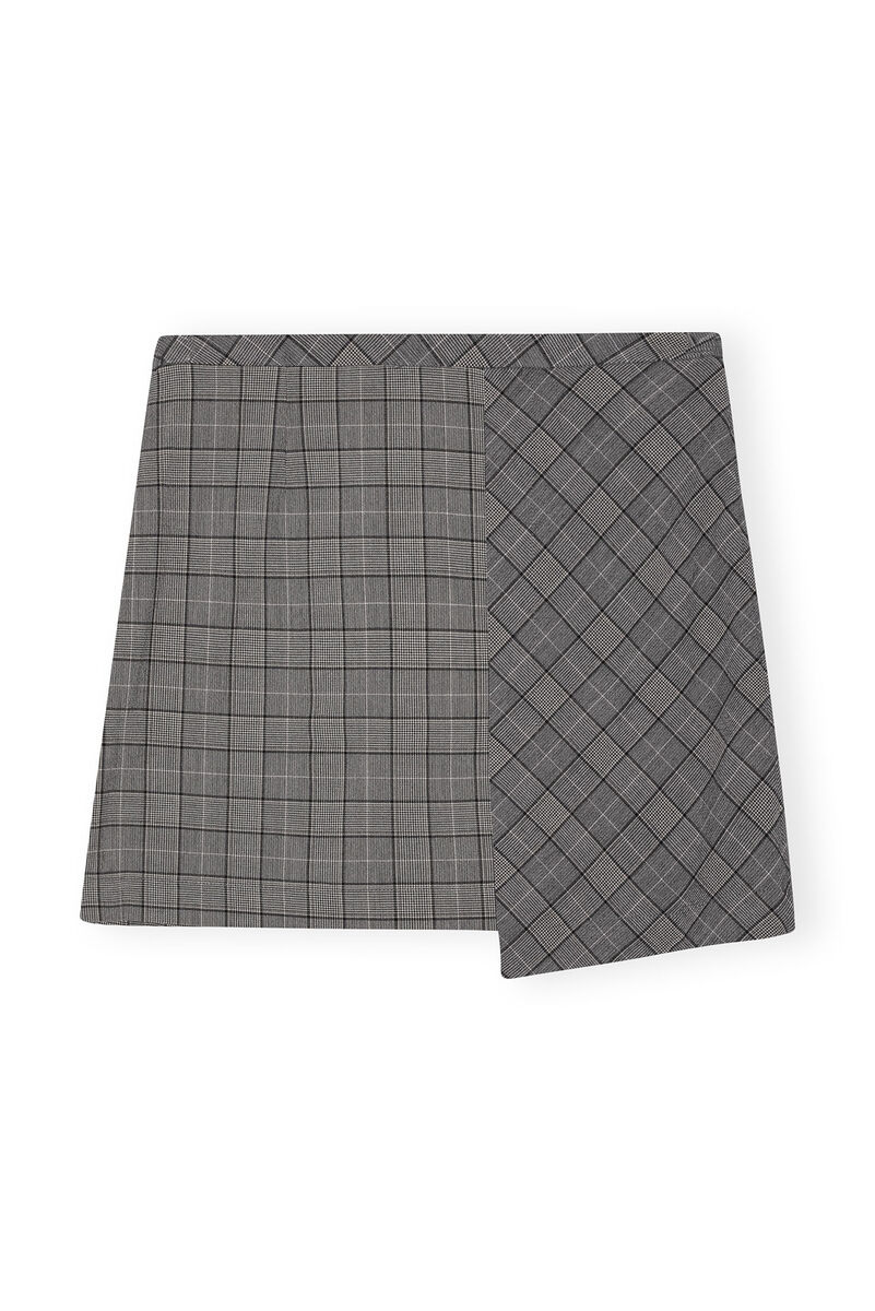 Checkered Mini Skirt, Elastane, in colour Frost Gray - 2 - GANNI