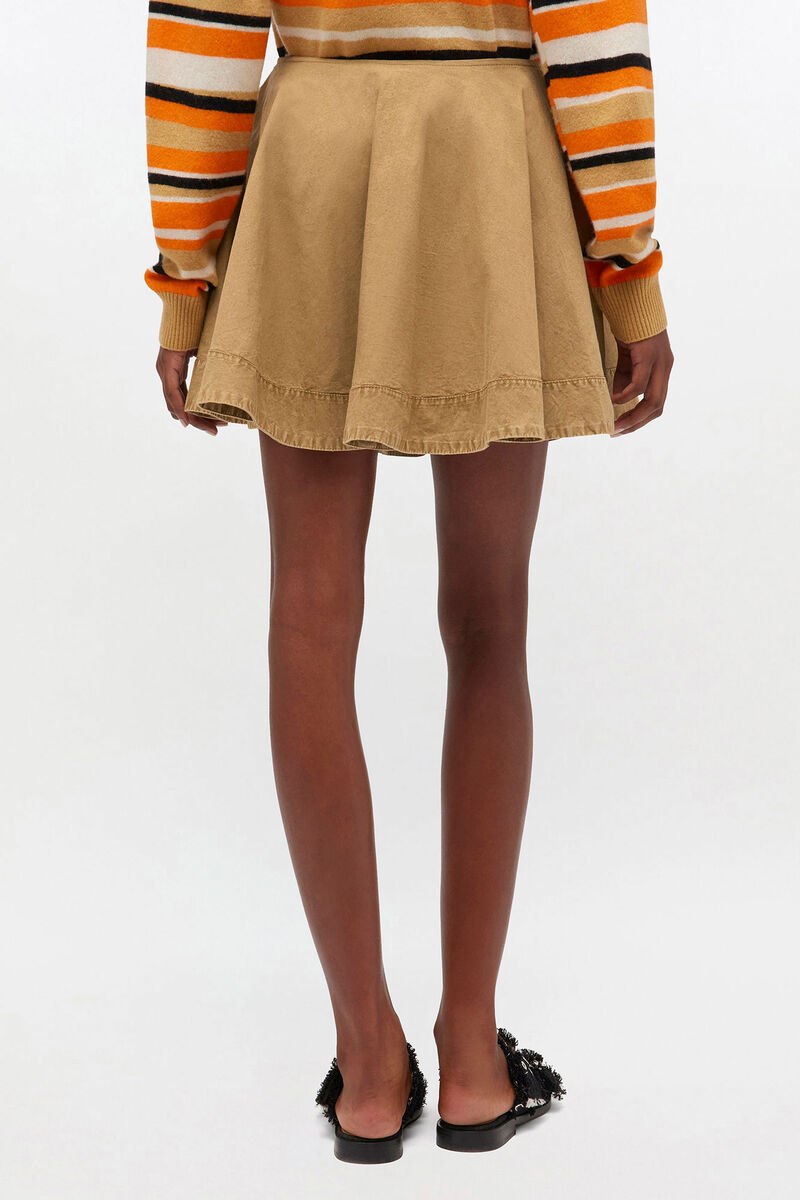 Beige Washed Mini Circle Skirt, Elastane, in colour Lark - 3 - GANNI