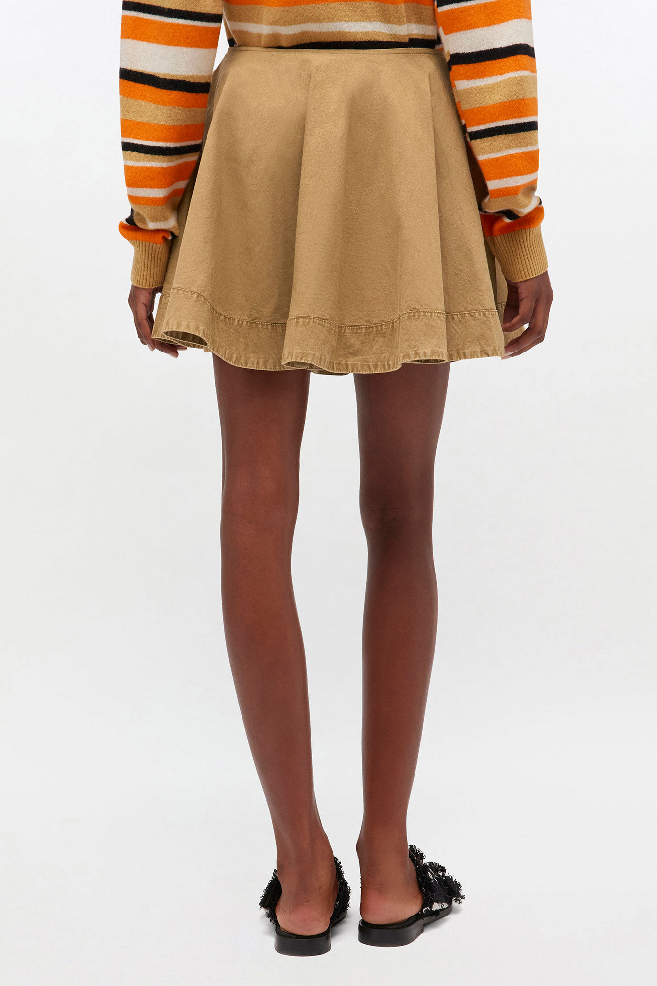 Beige Washed Mini Circle Skirt, Elastane, in colour Lark - 3 - GANNI