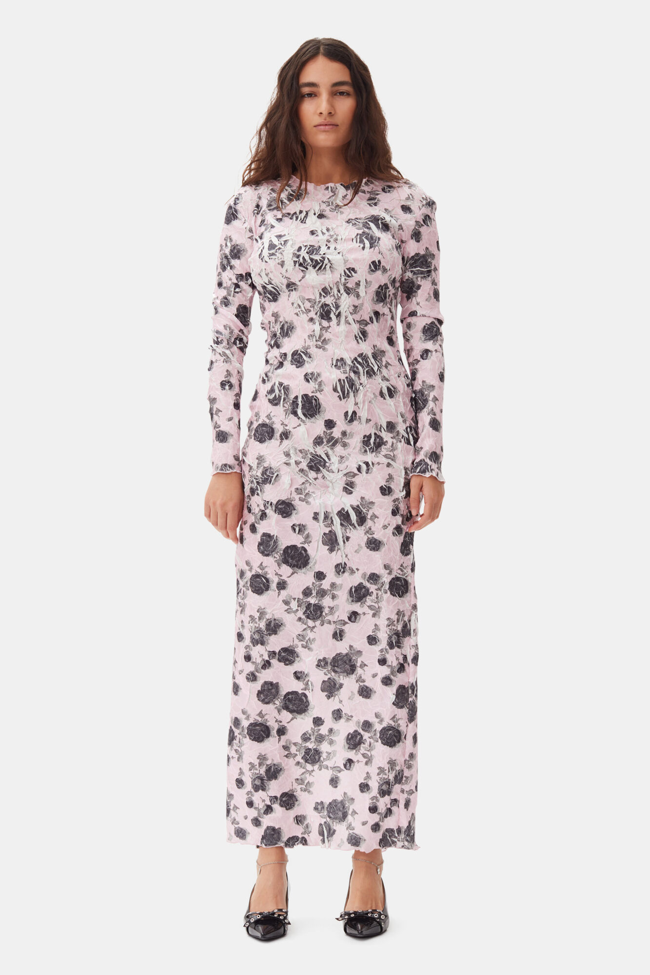 Pink Floral Printed Dress, Recycled Polyester, in colour Corsage - 1 - GANNI