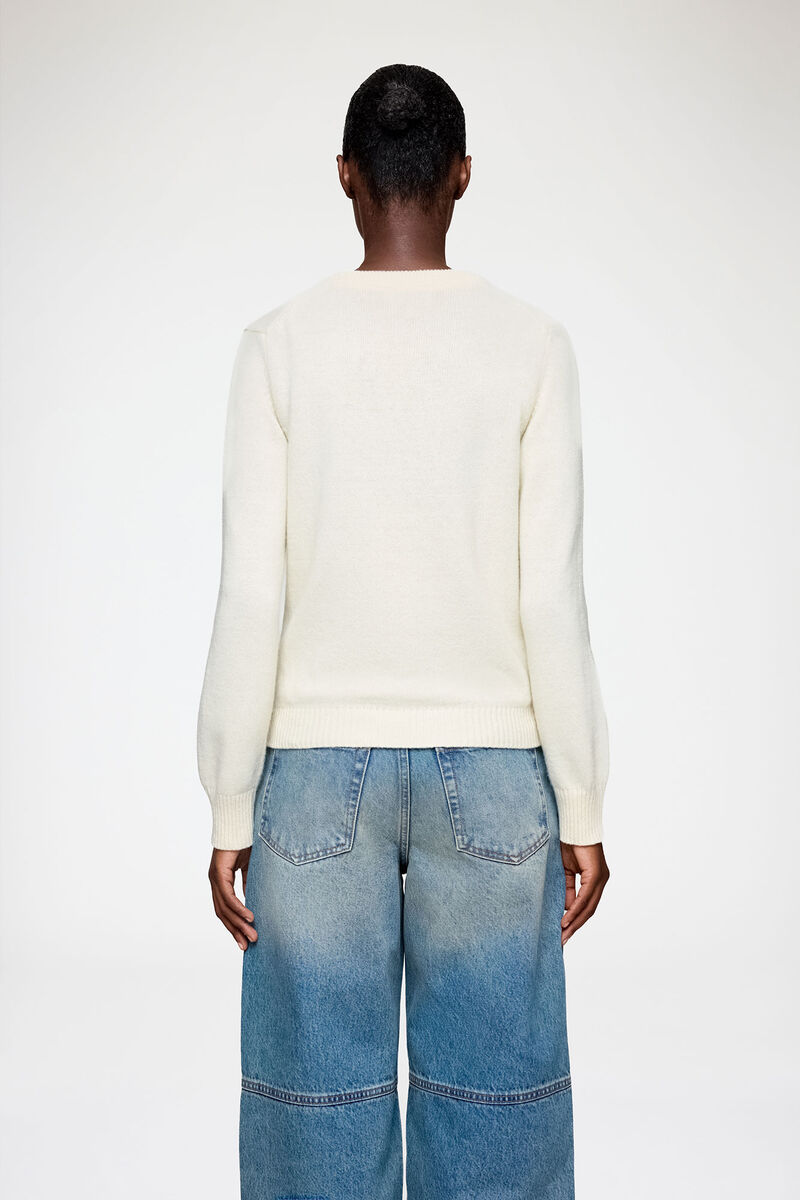 Sweater in Graphic Wool, Wool, in colour Egret - 3 - GANNI