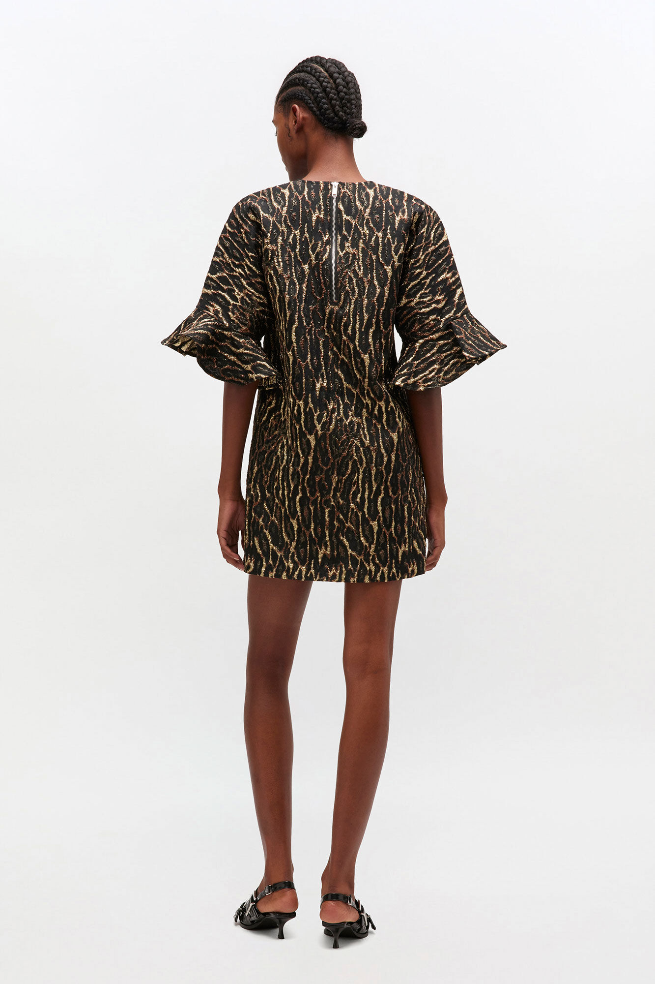 Metallic Cloque Mini Ruffle Dress | GANNI US