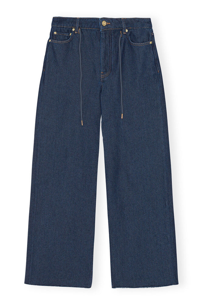 Heavy Denim Wide Drawstring Jeans, Rinse