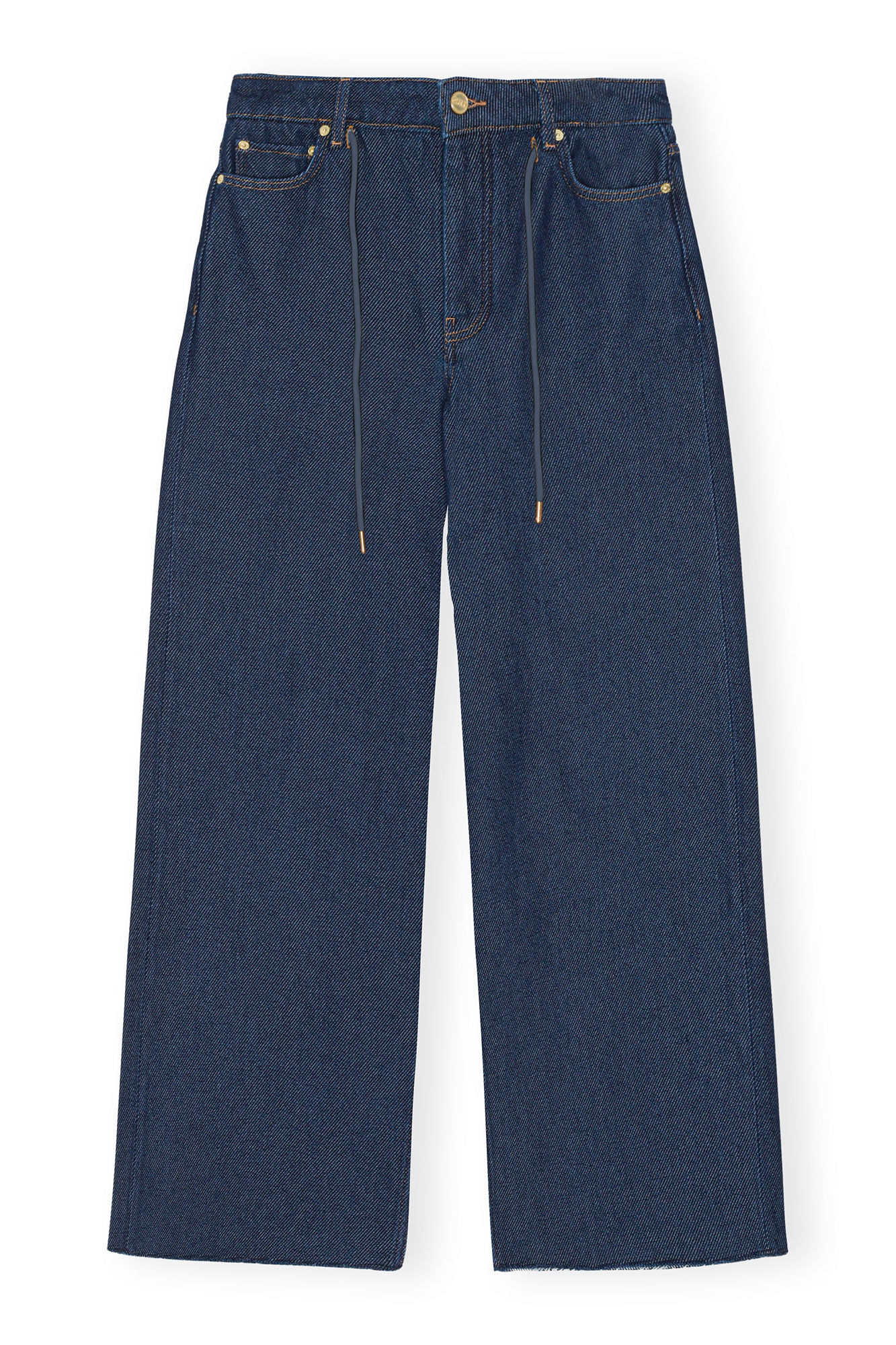 Heavy Denim Wide Drawstring Jeans, Cotton, in colour Rinse - 1 - GANNI