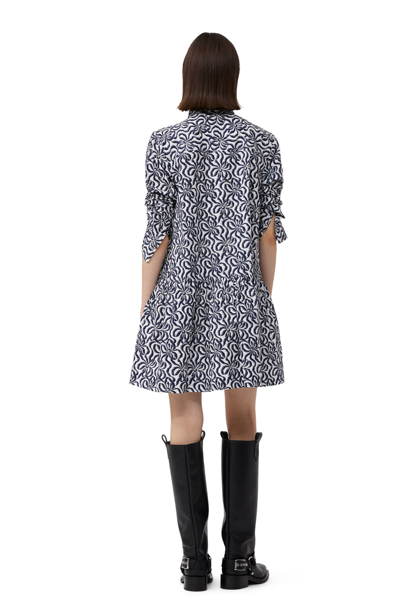 Printed Cotton Poplin Mini Shirt Dress, Cotton, in colour Egret - 2 - GANNI