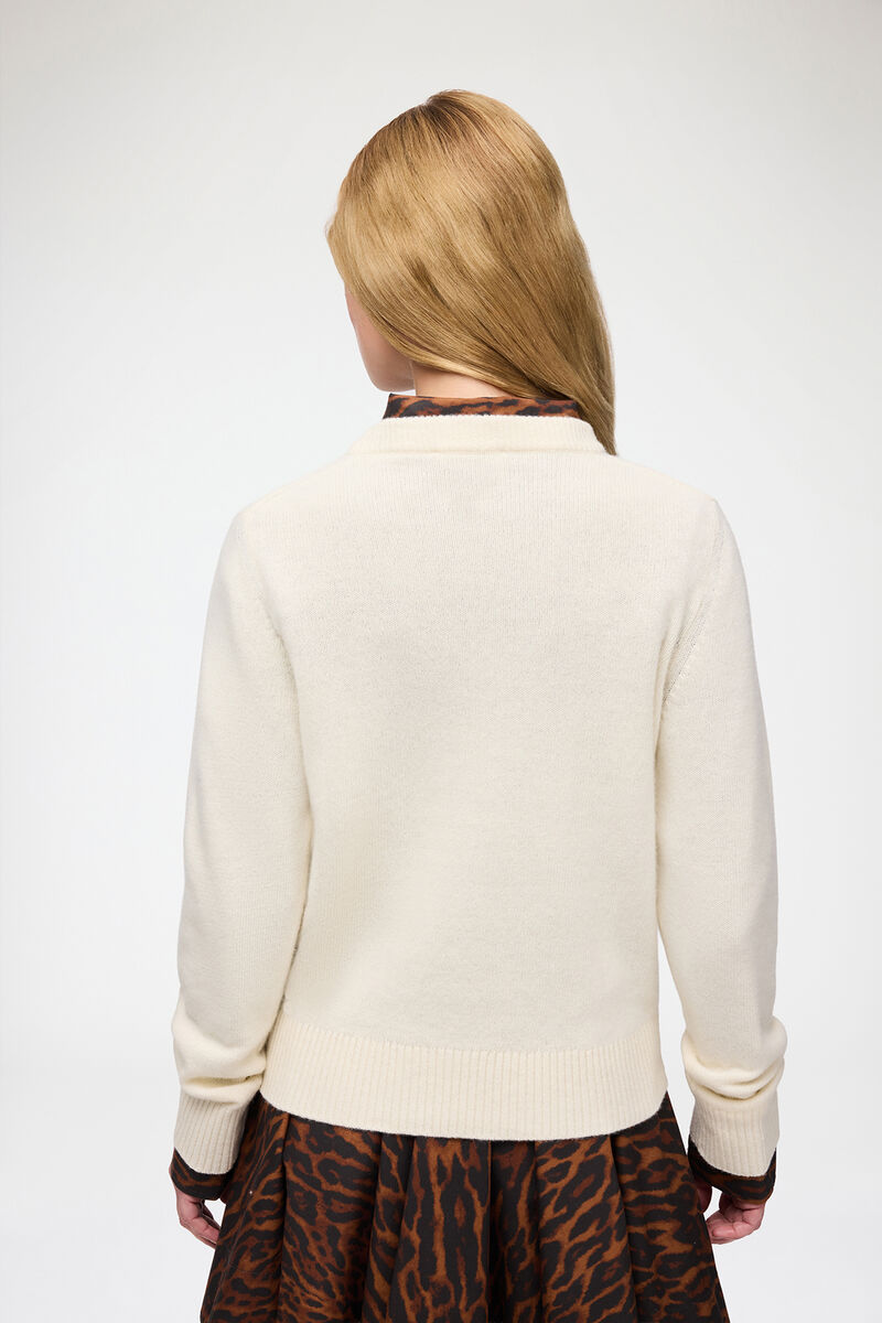 Jumper with Mushroom Teddy, Wool, in colour Egret - 3 - GANNI