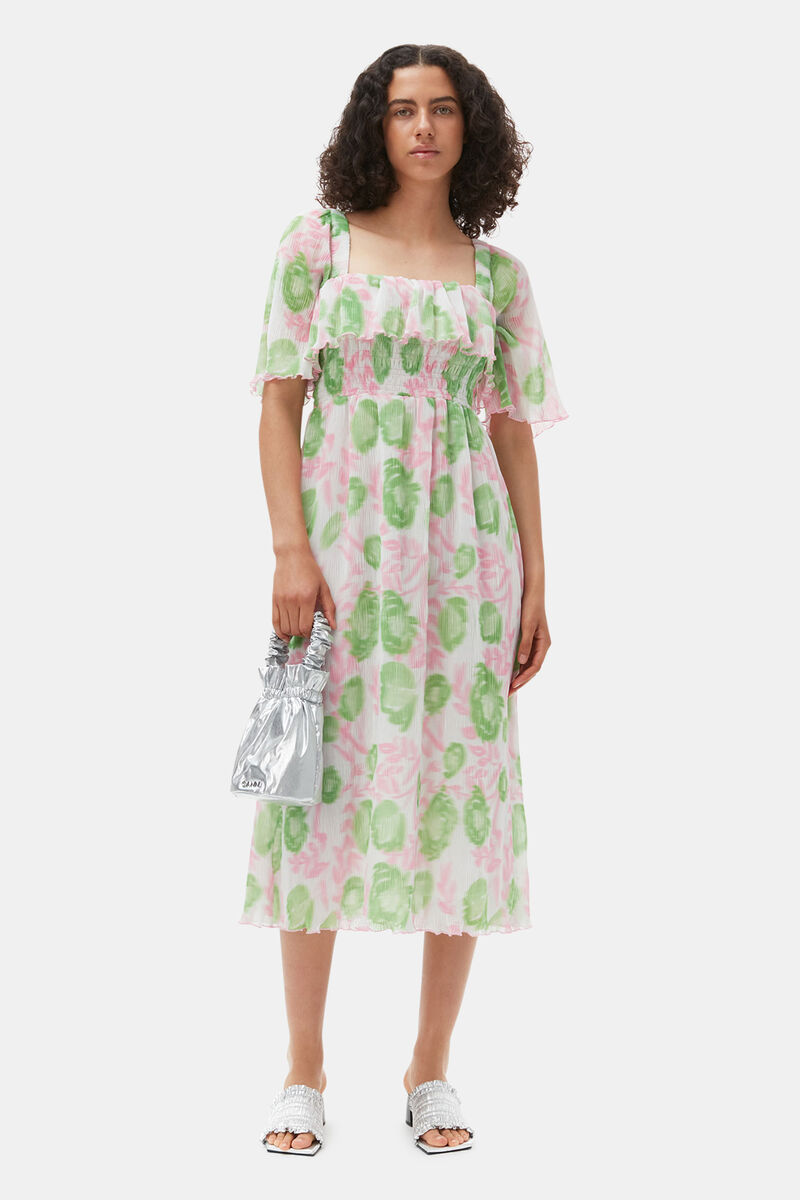 Pleated Georgette Midi Smock Dress, Recycled Polyester, in colour Pink Tulle - 1 - GANNI