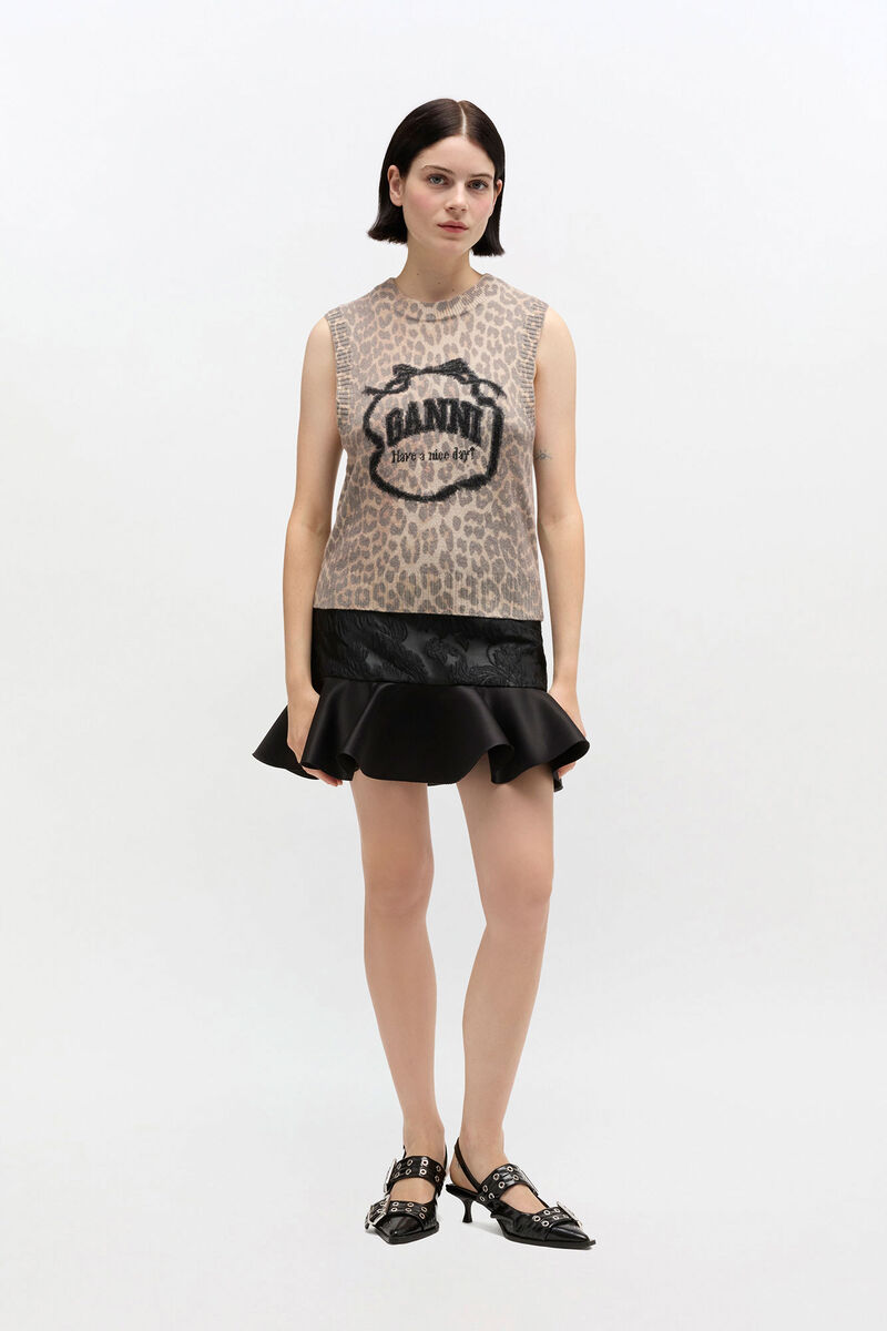 Graphic Wool Vest, in colour Leopard - 1 - GANNI