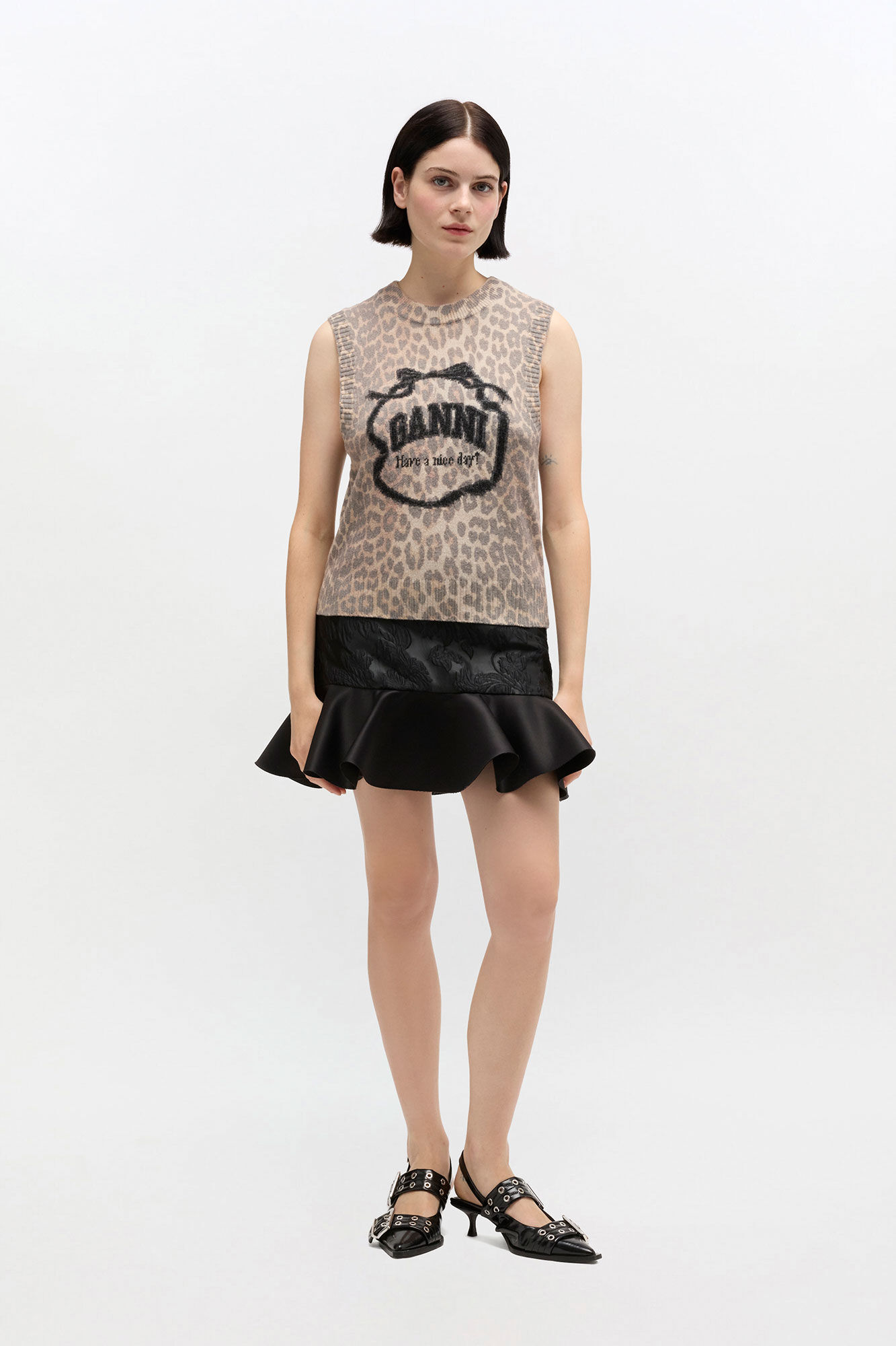 Graphic Wool Vest, in colour Leopard - 1 - GANNI