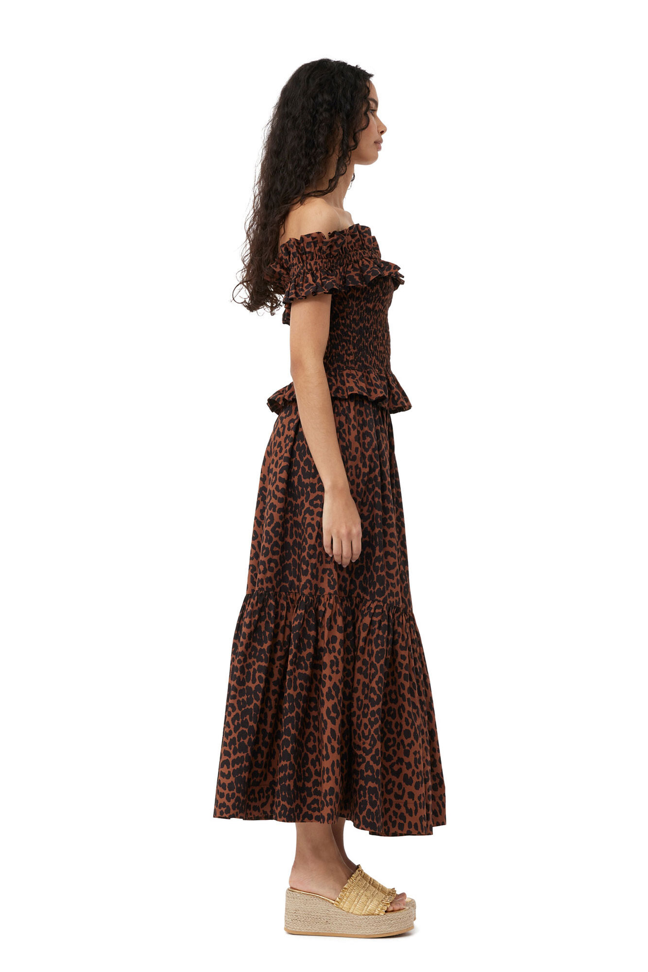 Cotton Poplin Maxi Flounce Skirt, Cotton, in colour Toffee - 3 - GANNI