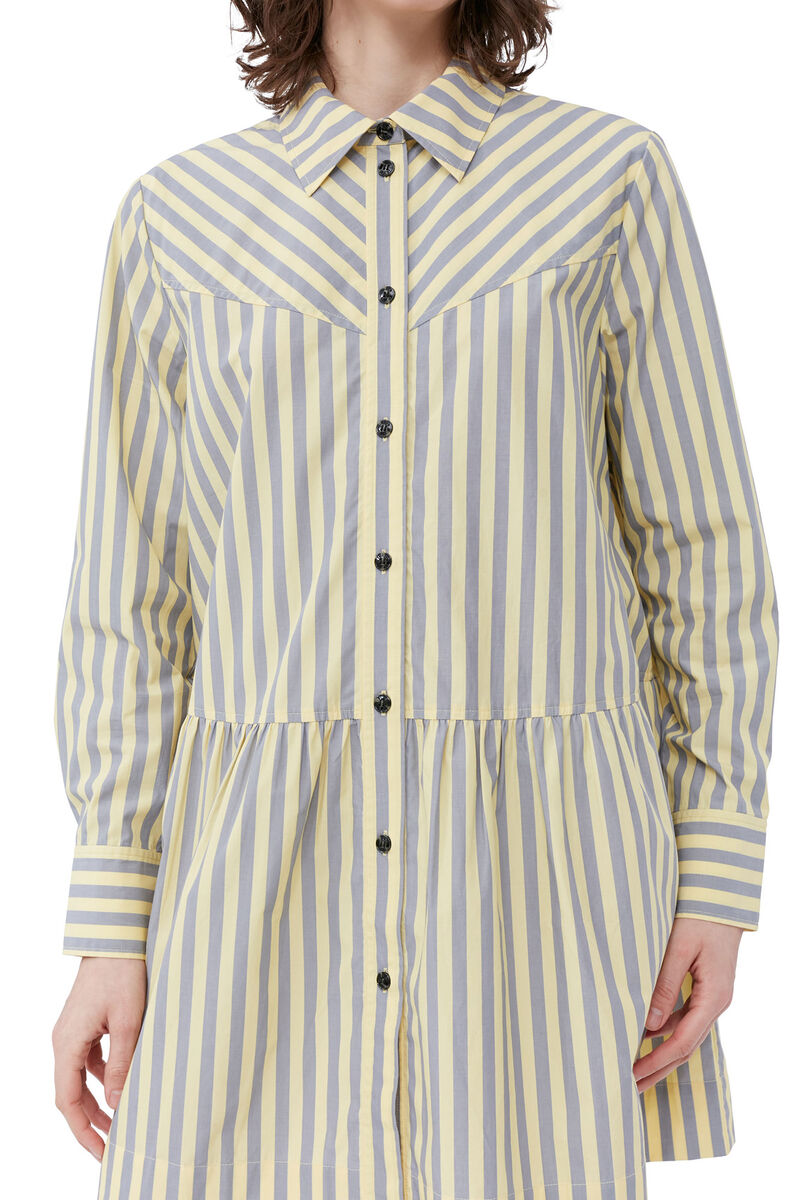 Striped Cotton Mini Shirt Dress, Cotton, in colour Frost Gray - 4 - GANNI