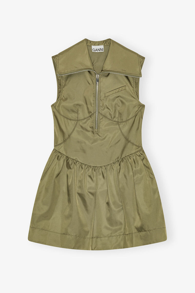 Dress in Green Nylon, Recycled Polyamide, in colour Boa - 1 - GANNI