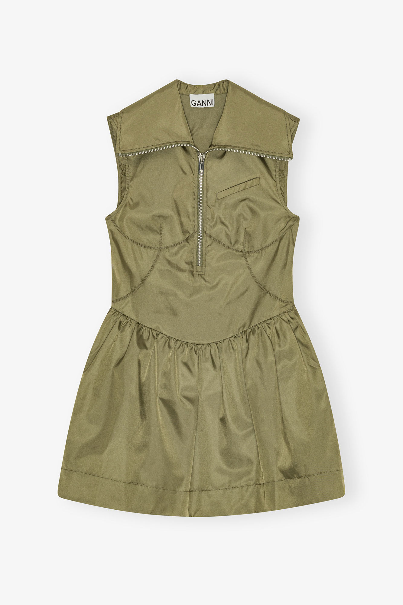 Dress in Green Nylon, Recycled Polyamide, in colour Boa - 1 - GANNI