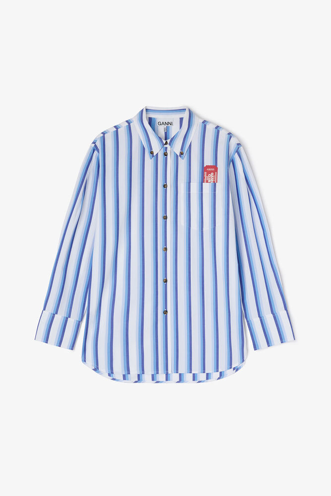 Striped Paris GANNI Club Shirt, Silver Lake Blue