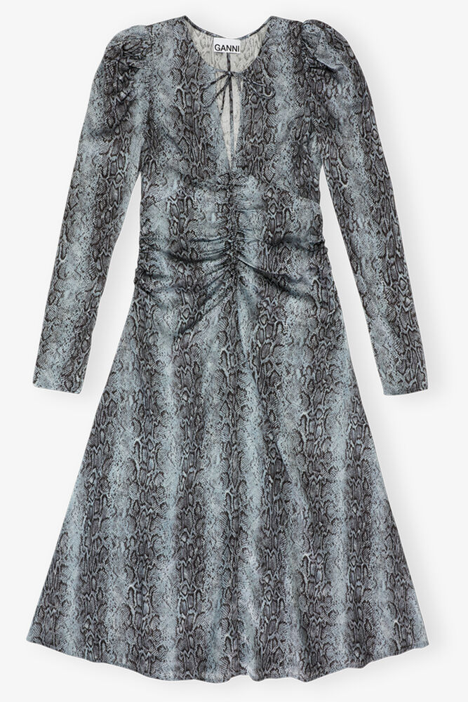 Robe midi froncée à imprimé serpent bleu, Celestial Blue