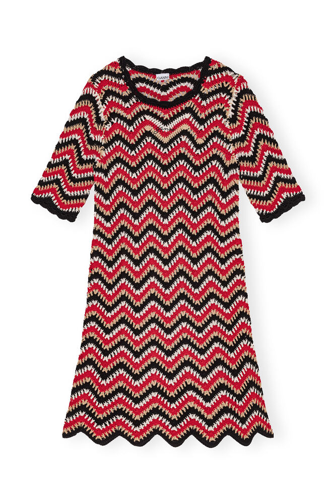 Red Cotton Crochet Mini Dress, Racing Red