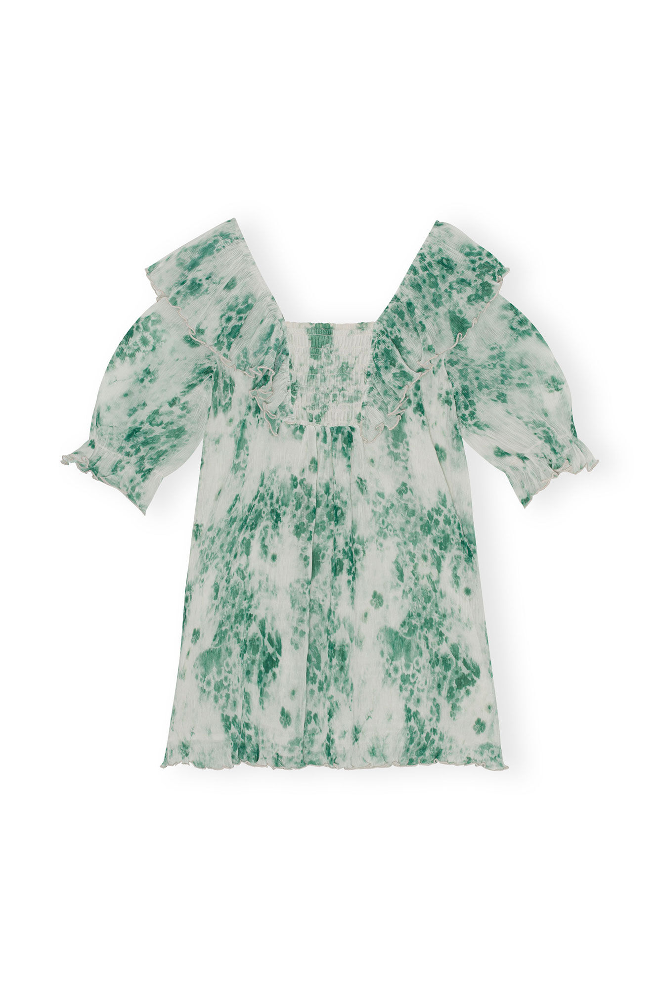 Pleated Georgette Ruffle Mini Dress, Recycled Polyester, in colour Egret - 2 - GANNI