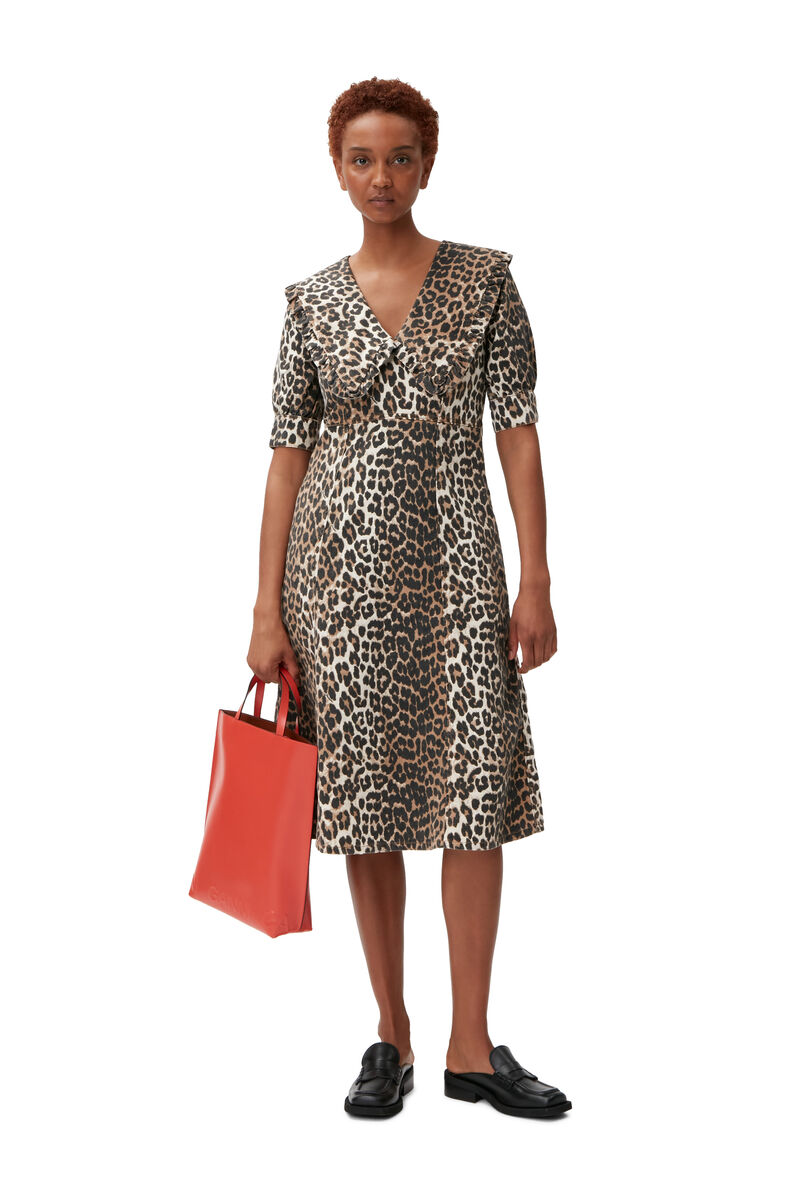 Denim Midi Dress, Lyocell, in colour Leopard - 1 - GANNI