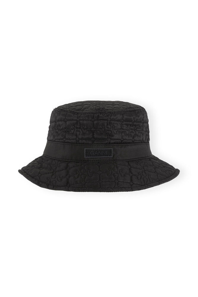 Black Quilted Tech Bucket Hat, Black